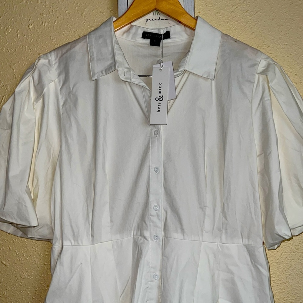 Mine White Casual Button Down Shirt dress 1XL - Picture 4 of 8